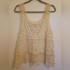 Noelle Women's Elegant Cream Crochet Lace Top Sz L/XL